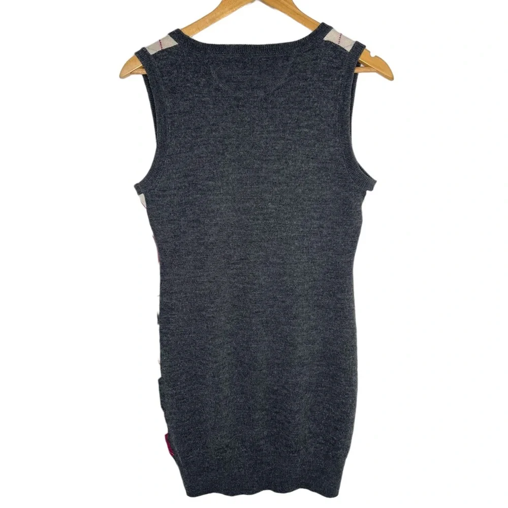 Talula Argyle Long Line Sweater Vest Grey, Cream, Purple Size Medium - Picture 2 of 6